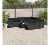DYRJDJWIDHW 11-Piece Outdoor Patio Furniture Set Wicker Rattan Sofa with Thick Cushions & Glass Table, Black Resin Garden Lounge Set for Backyard, Terrace, Poolside
