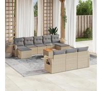 DYRJDJWIDHW 11-Piece Outdoor Patio Furniture Set with Beige Woven Resin Cushions, Modular Garden Sofa with Side Table and Ottoman, Durable Rattan Lounge Set for Backyard, Terrace, Poolside