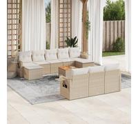 DYRJDJWIDHW 11-Piece Outdoor Patio Furniture Set with Cushions, Beige Wicker Resin Garden Sofa Modular Sectional Conversation Set with Side Table and Ottoman for Backyard, Terrace, Poolside