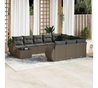 DYRJDJWIDHW 11-Piece Outdoor Patio Furniture Set with Light Gray Cushions, Wicker Resin Rattan Sofa with Tempered Glass Table, Modular Garden Lounge Set for Backyard, Terrace, Poolside