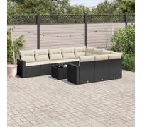 DYRJDJWIDHW 11-Piece Outdoor Wicker Patio Furniture Set with Cushions, Black Resin Rattan Garden Sofa Set for Backyard, Terrace, Includes Storage, Waterproof Bags & Tempered Glass Table