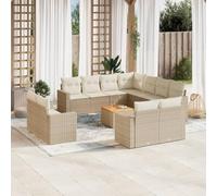 DYRJDJWIDHW 12-Piece Beige Wicker Patio Furniture Set with Cushions, Outdoor Garden Sofa Set with Acacia Wood Table, Modular Rattan Sectional Seating for Backyard, Terrace, Poolside, Easy to Clean