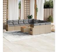 DYRJDJWIDHW 12-Piece Beige Wicker Patio Furniture Set with Cushions, Outdoor Modular Sectional Sofa with Coffee Table, Waterproof Resin Rattan Garden Lounge Set for Backyard, Terrace, Poolside