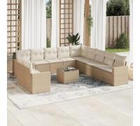 DYRJDJWIDHW 12-Piece Beige Wicker Resin Outdoor Patio Furniture Set with Cushions, Modular Garden Sofa Set with Storage, Waterproof Covers & Tempered Glass Table for Backyard, Terrace, Poolside