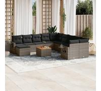 DYRJDJWIDHW 12-Piece Grey Woven Resin Outdoor Garden Sofa Set with Cushions, Modular Patio Furniture for Backyard, Terrace, Durable Rattan Lounge Set with Side Table and Removable Covers