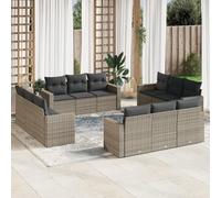 DYRJDJWIDHW 12-Piece Grey Woven Resin Outdoor Garden Sofa Set with Cushions, Waterproof Storage & Modular Design, Patio Furniture for Backyard, Terrace, Durable Rattan Style Lounge Seating