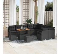 DYRJDJWIDHW 12-Piece Outdoor Patio Sofa Set with Cushions, Black All-Weather Wicker Rattan Furniture for Garden, Terrace, Poolside Lounge and Backyard Dining