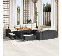 DYRJDJWIDHW 13 Pcs Outdoor Modular Sectional Sofa Set with Adjustable Table, Black Cream Poly Rattan Garden Furniture for Patio Terrace, Durable Weather Resistant All Weather Lounge Set
