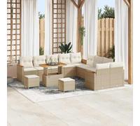 DYRJDJWIDHW 13 Pcs Outdoor Modular Sofa Set, Beige Poly Rattan Garden Furniture with Table and Ottomans, Weather-Resistant Patio Lounge Set for Terrace, Poolside, Backyard