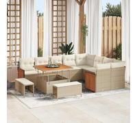 DYRJDJWIDHW 13 Pcs Outdoor Patio Furniture Set, Beige Cream Modular Sectional Sofa with Table, All Weather PE Rattan Wicker and Acacia Wood, for Garden Backyard Poolside Lounge Relaxation Dining