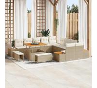 DYRJDJWIDHW 13 Pcs Outdoor Patio Furniture Set, Beige Poly Rattan Sofa Sectional with Coffee Table, Modular Garden Lounge for Terrace, Weather-Resistant UV Protected Durable Backyard Conversation Set