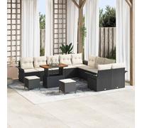 DYRJDJWIDHW 13 Pcs Outdoor Patio Furniture Set, Garden Sofa with Cushions, Black and Cream Modern Wicker Sectional Conversation Set with Coffee Table and Ottoman for Backyard, Poolside, Porch
