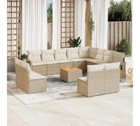 DYRJDJWIDHW 13-Piece Beige Wicker Patio Furniture Set with Cushions, Outdoor Garden Sofa Set with Foldable Side Table, Modular Rattan Sectional Seating for Backyard, Terrace, Poolside