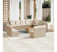 DYRJDJWIDHW 13-Piece Beige Wicker Resin Outdoor Patio Furniture Set with Cushions, Modular Garden Sofa with Acacia Wood Table, Waterproof Rattan Lounge Set for Backyard, Terrace, Poolside