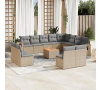 DYRJDJWIDHW 13-Piece Beige Woven Resin Outdoor Garden Sofa Set with Cushions, Modular Patio Furniture for Backyard, Terrace, Includes Side Table, UV-Resistant & Weatherproof Rattan Lounge Seating