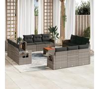 DYRJDJWIDHW 13-Piece Grey Wicker Resin Outdoor Patio Furniture Set with Cushions, Modular Garden Sofa with Foldable Side Table, Weather-Resistant Rattan Lounge Set for Backyard, Terrace, Balcony