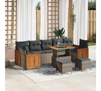 DYRJDJWIDHW 13-Piece Modular Outdoor Patio Sofa Set with Cushions, Grey Poly Rattan Garden Furniture for Terrace, Durable Waterproof Sectional Conversation Set with Coffee Table and Ottomans