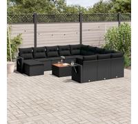 DYRJDJWIDHW 13-Piece Outdoor Garden Furniture Set with Cushions, Black Woven Resin Patio Sofa Set for Backyard, Terrace, Includes Coffee Table, Modular Design, Weather-Resistant & Easy to Clean
