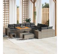 DYRJDJWIDHW 13-Piece Outdoor Modular Sofa Set with Cushions, Poly Rattan Garden Furniture Adjustable Height Coffee Dining Table, Weatherproof Patio Lounge Set for Backyard Terrace, Grey
