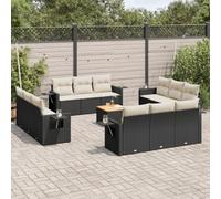 DYRJDJWIDHW 13-Piece Outdoor Patio Furniture Set with Cushions, Black Wicker Resin Garden Sofa Set with Foldable Side Table, Modular Design for Backyard, Terrace, Durable Weather-Resistant Rattan