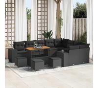 DYRJDJWIDHW 13-Piece Outdoor Patio Sofa Set with Cushions, Modular Garden Furniture Sectional for Terrace, Modern Black Wicker Rattan Conversation Set, Water-Resistant, Comfortable Seating