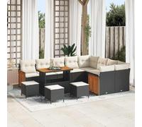 DYRJDJWIDHW 14 Pcs Outdoor Patio Furniture Set, Black and Cream Modular Garden Sofa Sectional with Table, Durable All-Weather Poly Rattan and Acacia Wood for Backyard, Poolside, Terrace