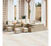 DYRJDJWIDHW 14-Piece Beige Outdoor Patio Furniture Set, Modern Poly Rattan Sofa Sectional with Cushions, Waterproof Garden Lounge Set for Poolside, Terrace, Backyard