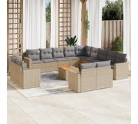 DYRJDJWIDHW 14-Piece Beige Wicker Patio Furniture Set with Cushions, Outdoor Garden Sofa Set with Coffee Table, Waterproof Rattan Resin Modular Sectional for Backyard, Terrace, Poolside
