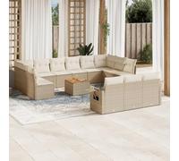 DYRJDJWIDHW 14-Piece Beige Wicker Patio Furniture Set with Cushions, Outdoor Garden Sofa Set with Coffee Table, Modular Rattan Sectional Seating for Backyard, Terrace, UV Resistant & Waterproof