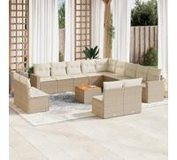 DYRJDJWIDHW 14-Piece Beige Wicker Patio Furniture Set with Cushions, Outdoor Rattan Sofa Set for Garden Terrace Backyard, Waterproof Resin Wicker Sectional with Coffee Table and Removable Cushions