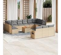 DYRJDJWIDHW 14-Piece Beige Wicker Resin Outdoor Patio Furniture Set with Cushions, Modular Garden Sofa with Side Table, UV-Resistant Rattan Lounge Set for Backyard, Terrace