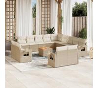 DYRJDJWIDHW 14-Piece Beige Wicker Resin Outdoor Patio Furniture Set with Cushions, Modular Garden Sofa with Side Table, Weather-Resistant Rattan Lounge Set for Backyard, Terrace, Poolside