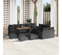 DYRJDJWIDHW 14-Piece Outdoor Patio Furniture Set, Black Garden Sofa with Cushions, Modern Wicker Rattan Sectional Conversation Set with Coffee Table and Ottoman for Backyard, Poolside, Terrace