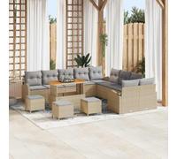 DYRJDJWIDHW 14-Piece Outdoor Patio Furniture Set, Modern Garden Sofa Sectional with Table and Ottoman, Beige Light Grey Rattan Conversation Set for Terrace, Durable All-Weather Wicker and Acacia Wood