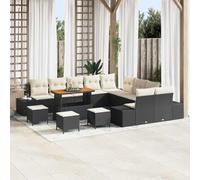 DYRJDJWIDHW 14-Piece Outdoor Patio Sofa Set, Modern Black Poly Rattan Garden Furniture for Terrace, Balcony, Poolside, Weather-Resistant Durable Lounge Seating Group with Cushions