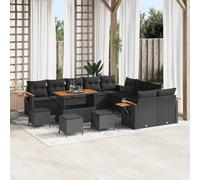 DYRJDJWIDHW 14-Piece Outdoor Patio Sofa Set with Cushions, Modern Garden Furniture Sectional Conversation Set for Backyard, Terrace, Black