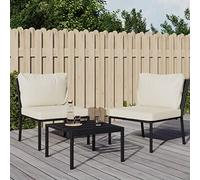 DYRJDJWIDHW 2 Pack Garden Chairs with Sand Cushions, Outdoor Steel Patio Chairs 60x74x79 cm, Powder Coated Black Frame, Comfortable Seating for Terrace, Balcony, Backyard