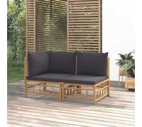 DYRJDJWIDHW 2-Piece Bamboo Outdoor Furniture Set with Dark Gray Cushions, Modular Garden Sofa for Patio, Terrace Or Balcony, Durable & Comfortable Lounge Seating