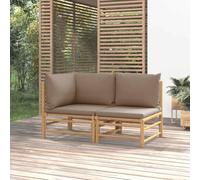 DYRJDJWIDHW 2-Piece Bamboo Outdoor Patio Furniture Set with Taupe Cushions - Durable Garden Sofa Corner Lounge for Terrace, Balcony Water-Resistant & Comfortable Modular Design (Natural Finish)