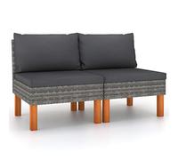 DYRJDJWIDHW 2-Piece Central Sofa Set with Woven Resin and Eucalyptus Wood Frame, Outdoor Lounge Furniture for Patio Garden, Modular Lightweight Design with Removable Cushions, Gray Anthracite