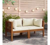 DYRJDJWIDHW 2-Piece Corner Sofa Set with Cream White Cushions, Solid Acacia Wood Outdoor Sectional Furniture, Modular Garden Lounge for Patio, Balcony, Waterproof Polyester Fabric, Easy Assembly