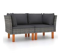 DYRJDJWIDHW 2-Piece Corner Sofa Set with Woven Resin and Solid Eucalyptus Wood Frame, Outdoor Modular Lounge Furniture for Garden, Patio, Balcony, Gray Cushions Included, Durable & Easy to Clean