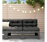 DYRJDJWIDHW 2-Piece Modular Sectional Sofa Set with Cushions, Solid Pine Wood Outdoor Garden Patio Furniture, Gray Slatted Design, Comfortable Seating for Terrace, Max Load 110kg per Seat
