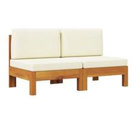 DYRJDJWIDHW 2-Piece Outdoor Acacia Wood Sectional Sofa Set with Cream White Cushions, Durable Garden Furniture for Patio, Backyard, All-Weather Resistant Modular Central Couches