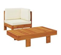 DYRJDJWIDHW 2-Piece Outdoor Garden Furniture Set with Cream White Cushions - Acacia Wood Patio Sofa and Coffee Table Weather-Resistant, Durable & Comfortable for Terrace, Balcony Or Backyard