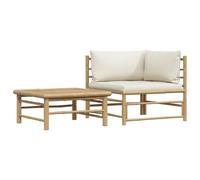 DYRJDJWIDHW 2-Piece Outdoor Garden Furniture Set with Cream White Cushions, Bamboo Patio Sofa and Side Table, Lightweight Modular Design for Terrace, Balcony, Backyard