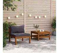 DYRJDJWIDHW 2-Piece Outdoor Garden Furniture Set with Dark Gray Cushions - Acacia Wood Patio Sofa and Coffee Table Weather-Resistant, Comfortable & Modular Design for Terrace, Balcony Or Backyard