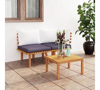 DYRJDJWIDHW 2-Piece Outdoor Patio Furniture Set with Cushions, Solid Acacia Wood Garden Sofa for Terrace Backyard Balcony, Weather-Resistant Lounge Set with Comfortable Pillows, Grey & White