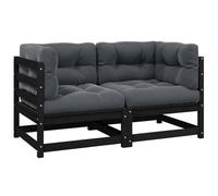 DYRJDJWIDHW 2 Seater Garden Sofa with Cushions, Black Solid Pine Wood Outdoor Lounge Furniture for Patio, Balcony, Modular Design, Waterproof Polyester Fabric, Easy Assembly