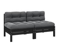 DYRJDJWIDHW 2 Seater Garden Sofa with Cushions, Solid Pine Wood Outdoor Patio Furniture Set in Black, Modular Design for Terrace Balcony Lounge, Weather-Resistant Comfortable Anthracite Cushions